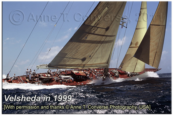 Velsheda in Antigua 1999, photo by Anne T Converse, please click to visit her website...